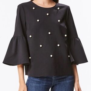 a.n.a Chic Black Blouse with Pearl Accents